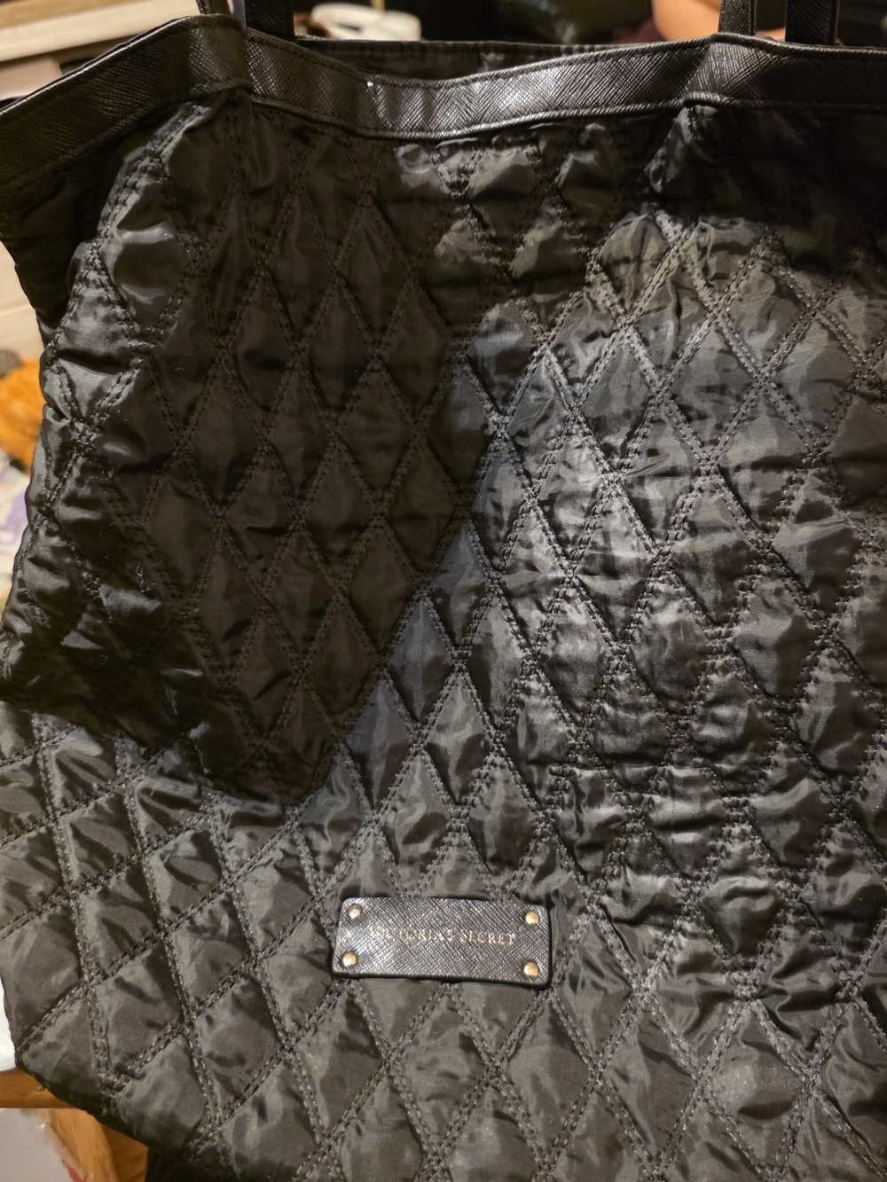 Victoria's Secret Black Quilted Tote Jacket-Liner with Plaque